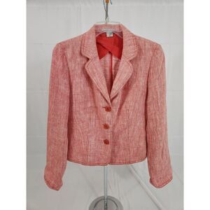 Peter Nygard Red White 100% Linen 3-Button Blazer Jacket Size‎ 4 13122414